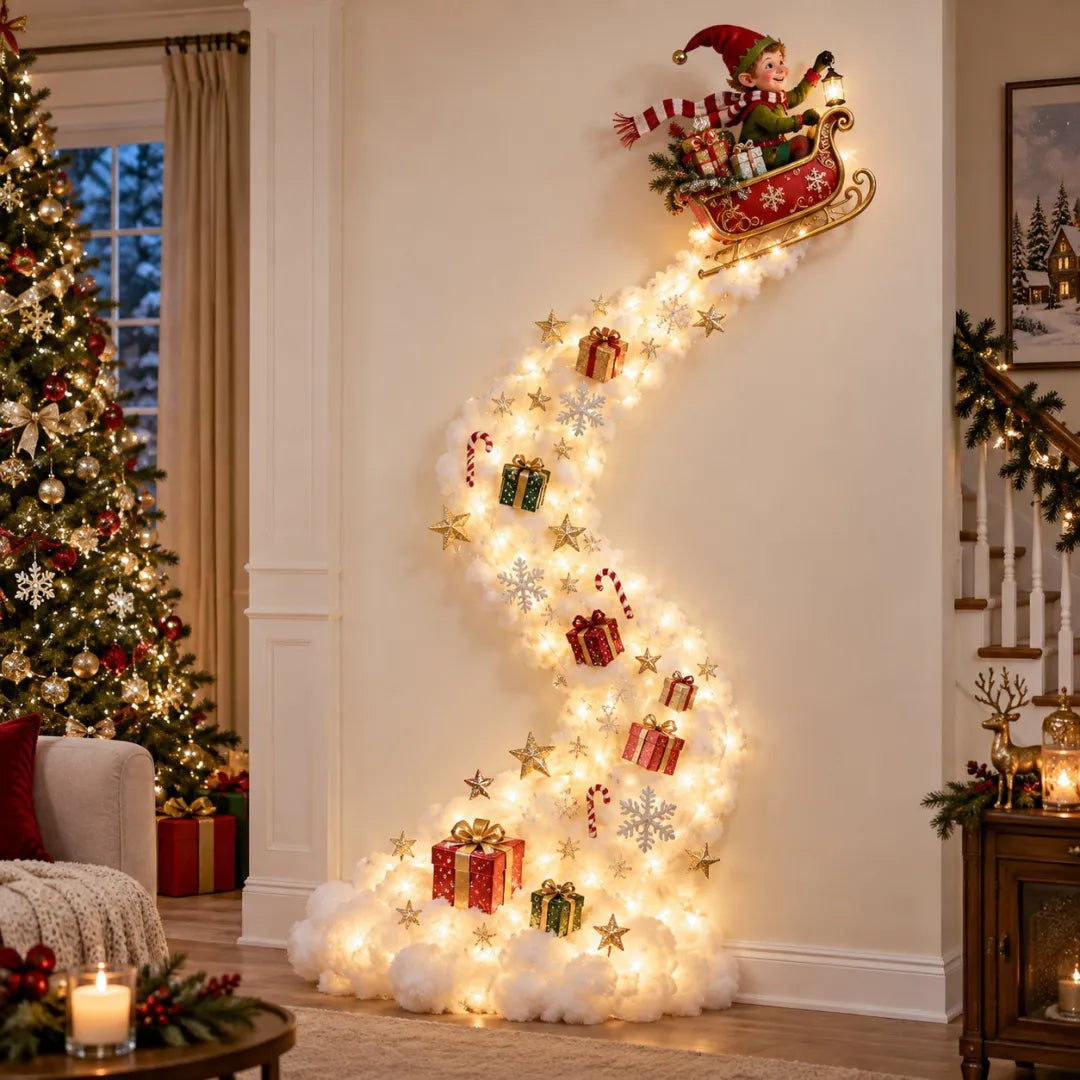 🎄 Christmas Magic Trail Wall Light – Glowing Santa & Holiday Scene Wall Decoration