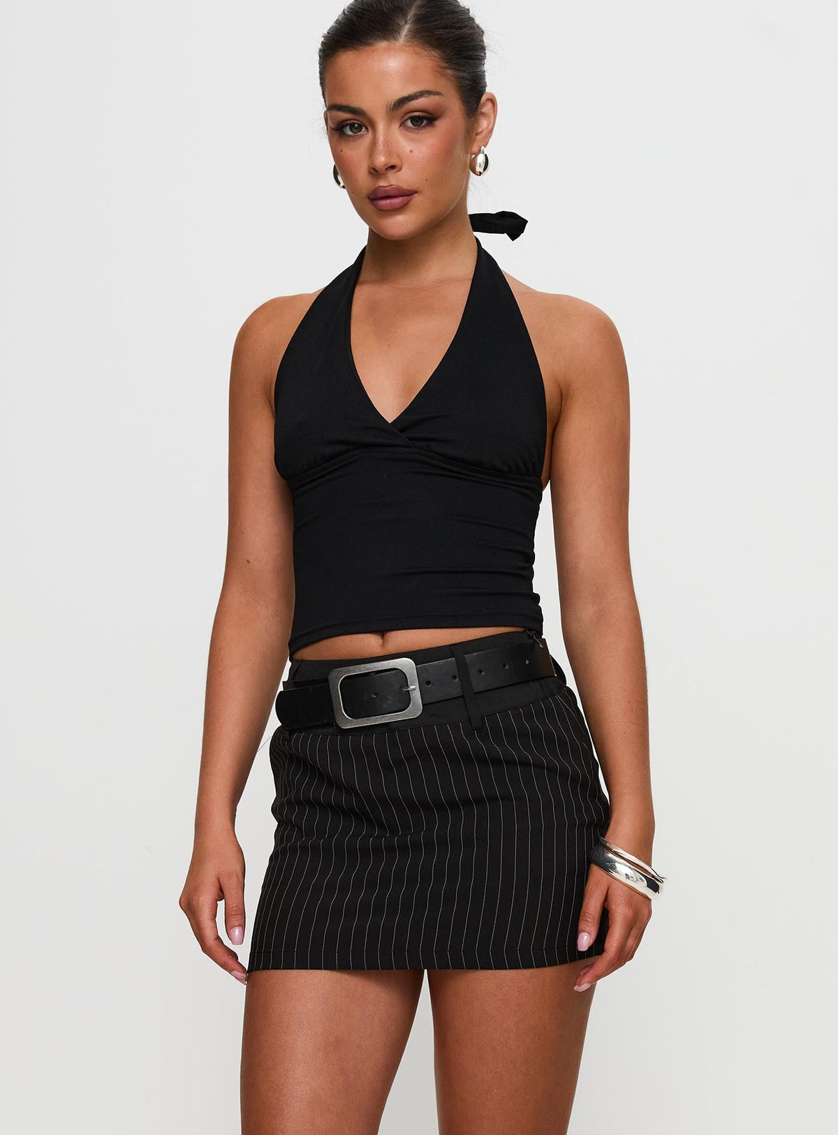 Christel Pinstripe Skort Black