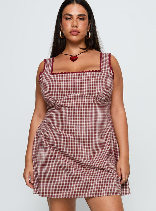 Dasha Mini Dress Red Check Curve