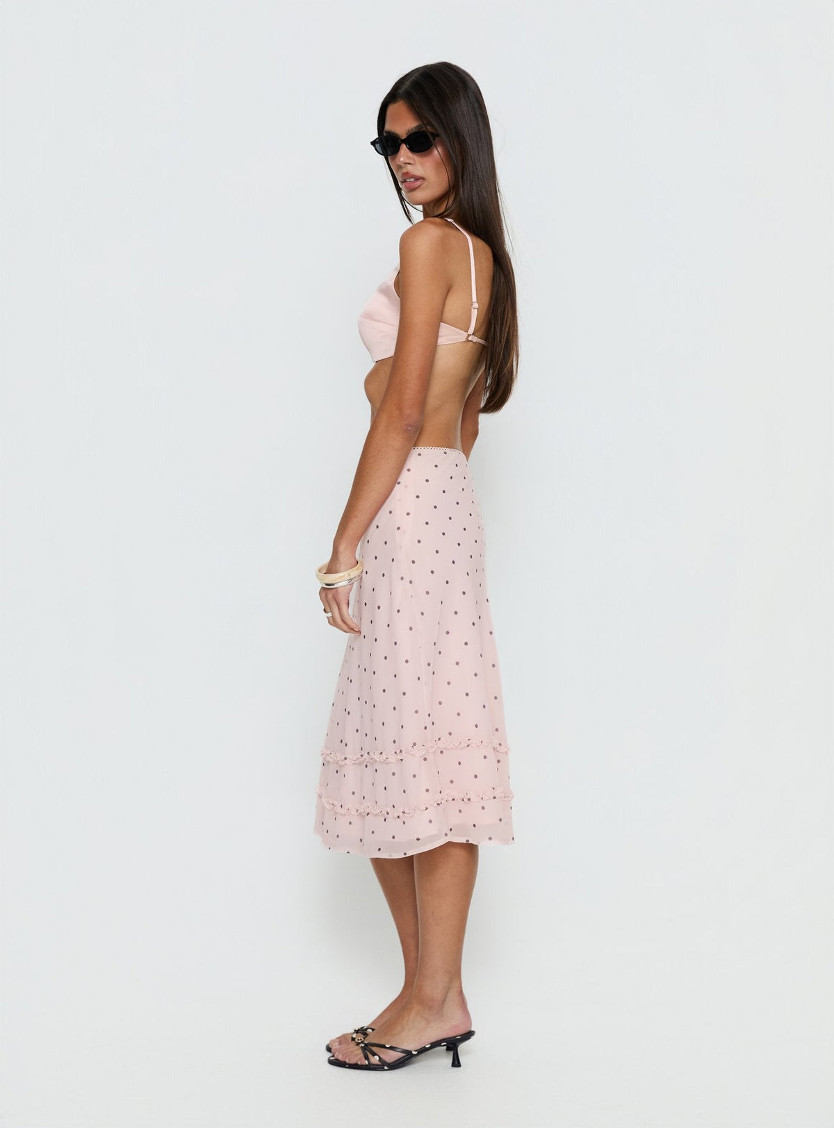Clarabella Frill Midi Skirt Pink Polka Dot