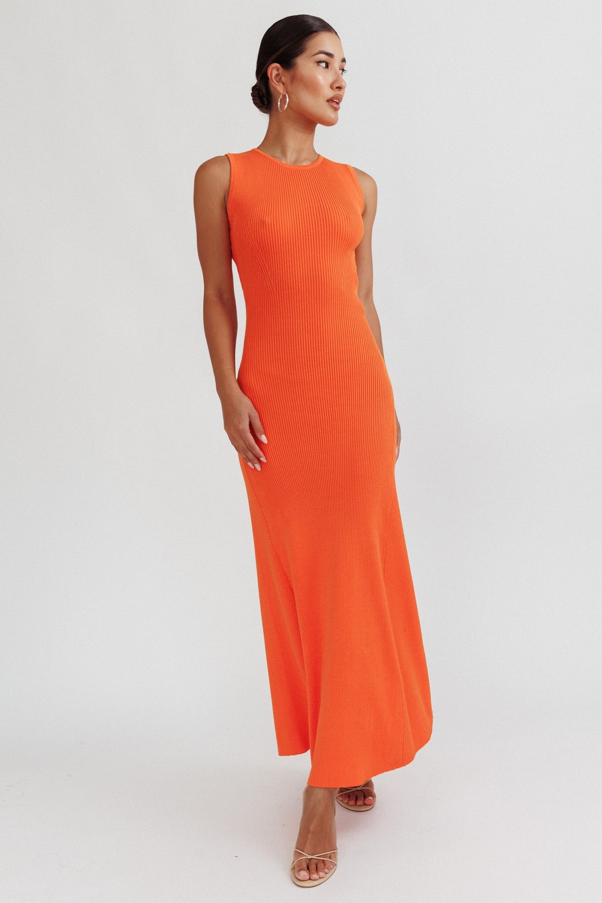 Braylee Sleeveless Ribbed Knit Maxi Dress Orange
