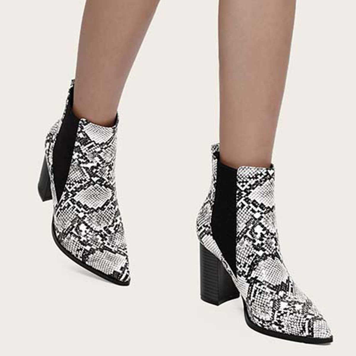 Chunky Heel Chelsea Booties Pointy Toe Western Ankle Boots