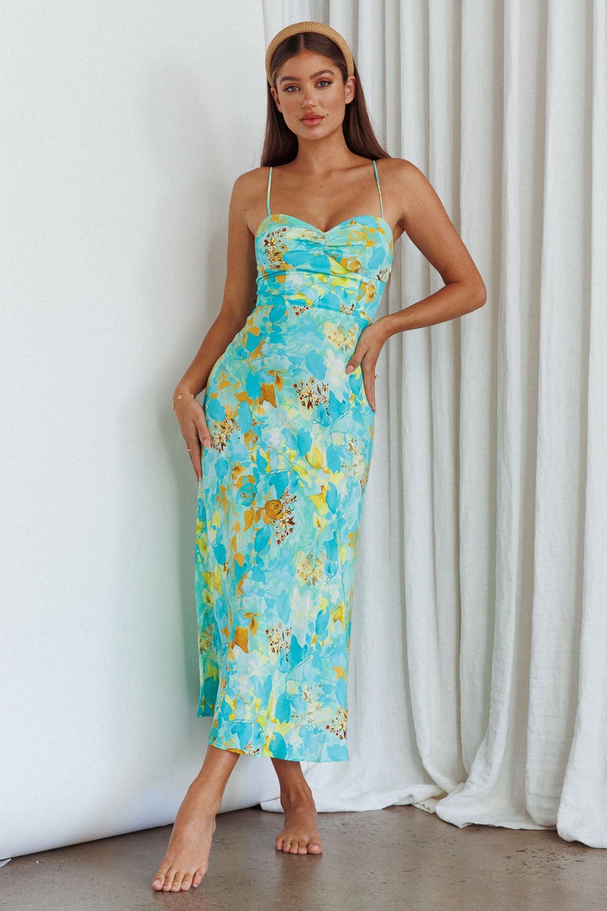 Golden Sands Cami Strap Maxi Dress Floral Teal