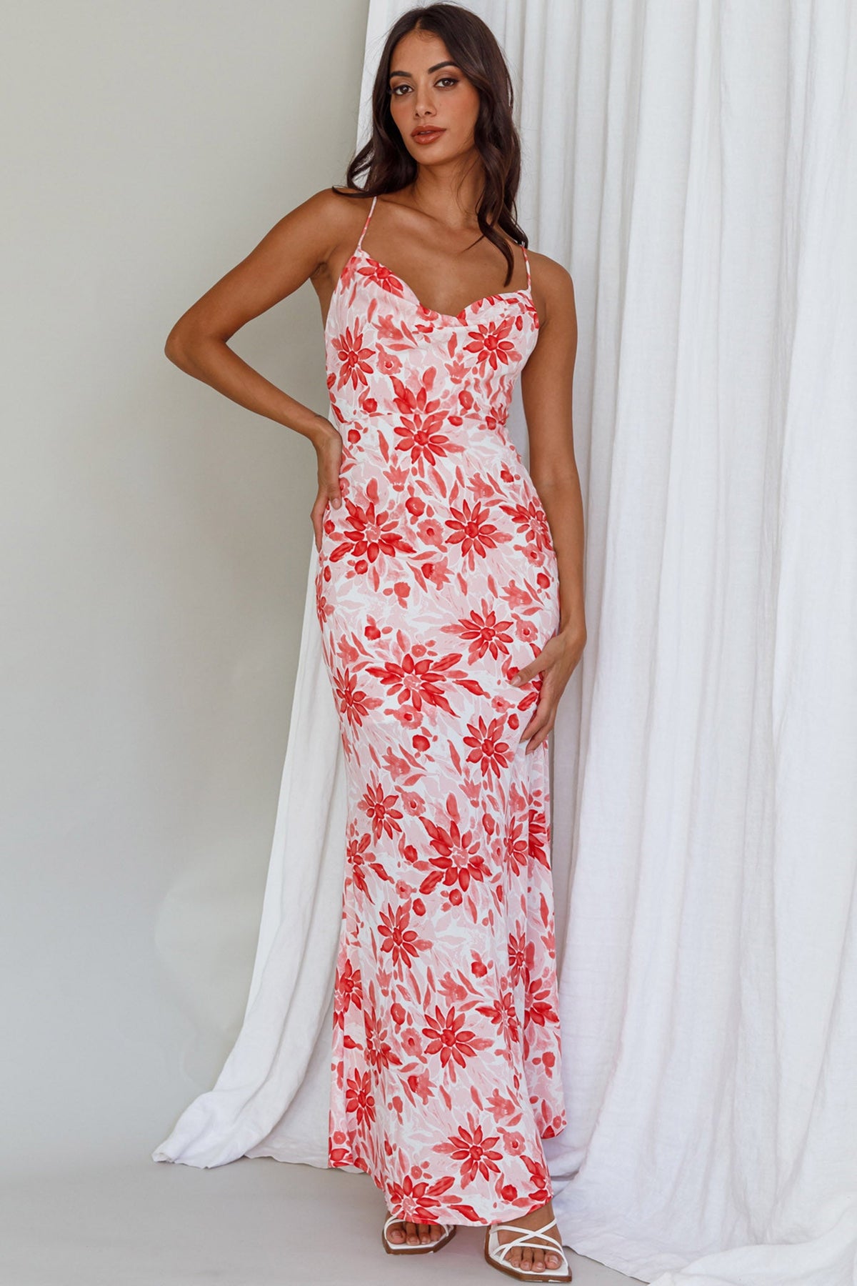 Janaina Tie-Up Back Maxi Dress Floral Red