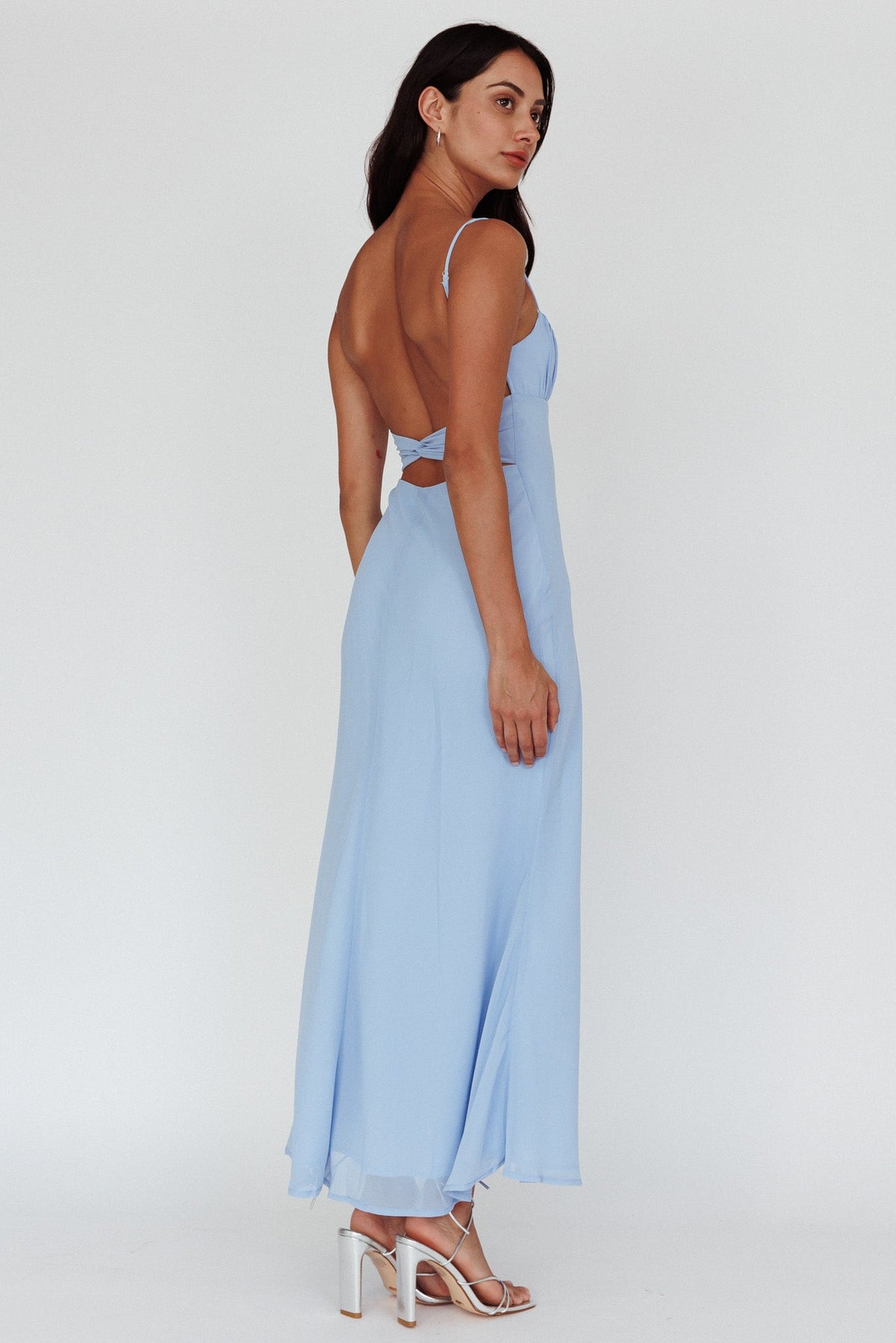 Nerida Twist Back Maxi Dress Steel Blue