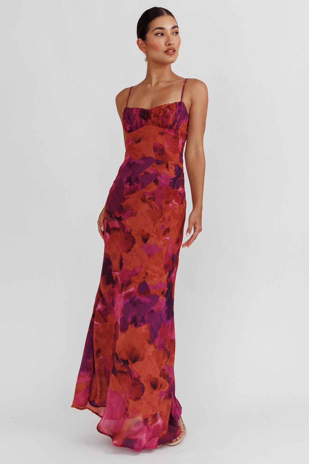 Nerida Low Back Twist Maxi Dress Dark Rose