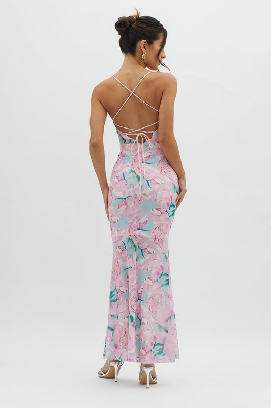 Letting Go Tie-Up Back Maxi Floral Pink