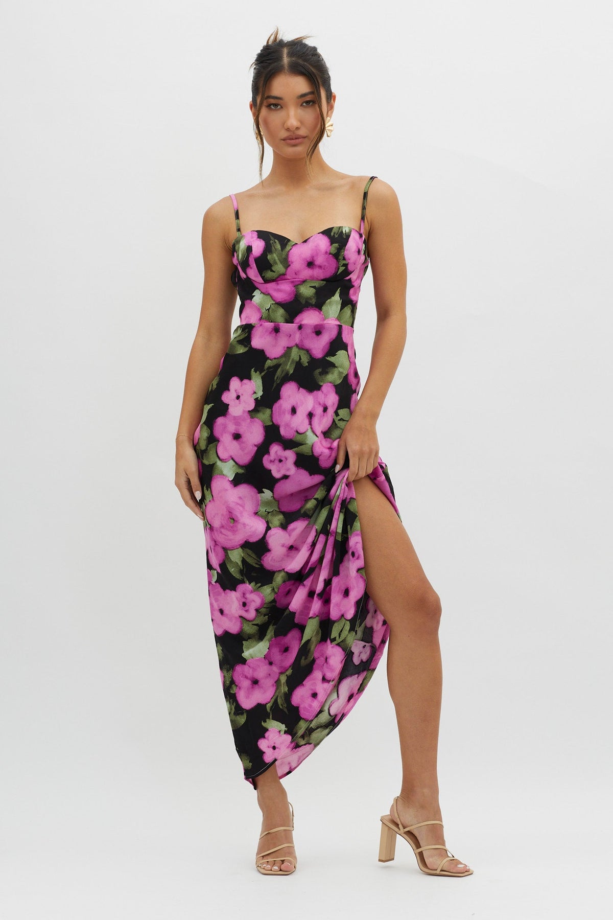 Kasha Low Back Maxi Dress Floral Pink