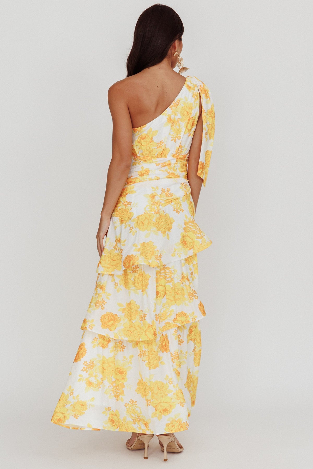 Kenny One Shoulder Tiered Maxi Dress Yellow