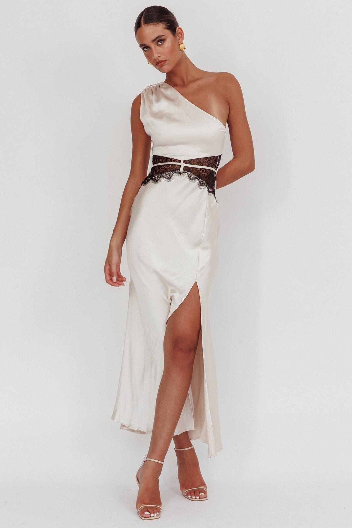 Tarly Lace Waist One-Shoulder Maxi Dress Champagne