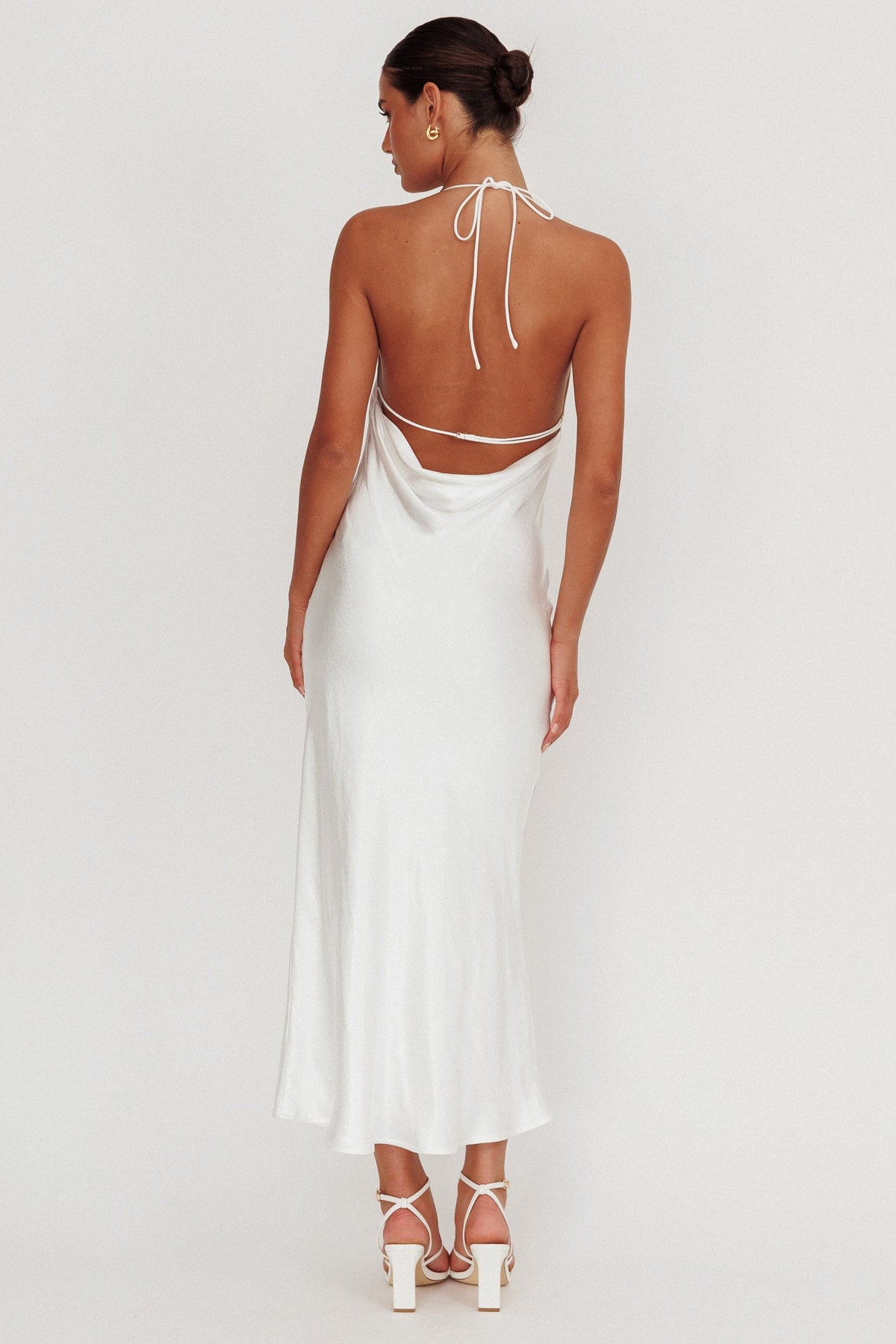 Seren Backless Cowl Neck Maxi Dress White