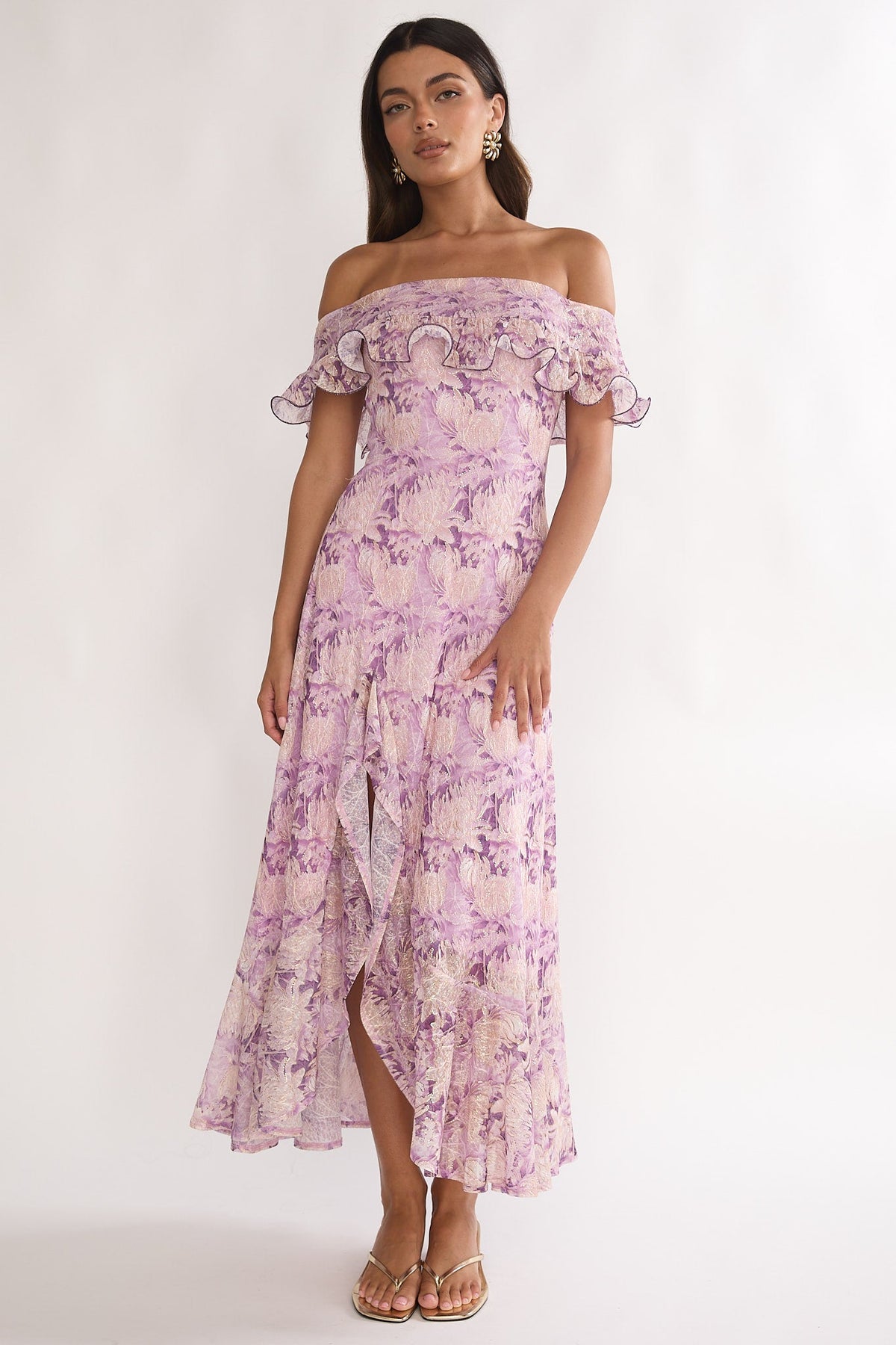 Moonlit Magic Off-Shoulder Maxi Dress Floral Dress