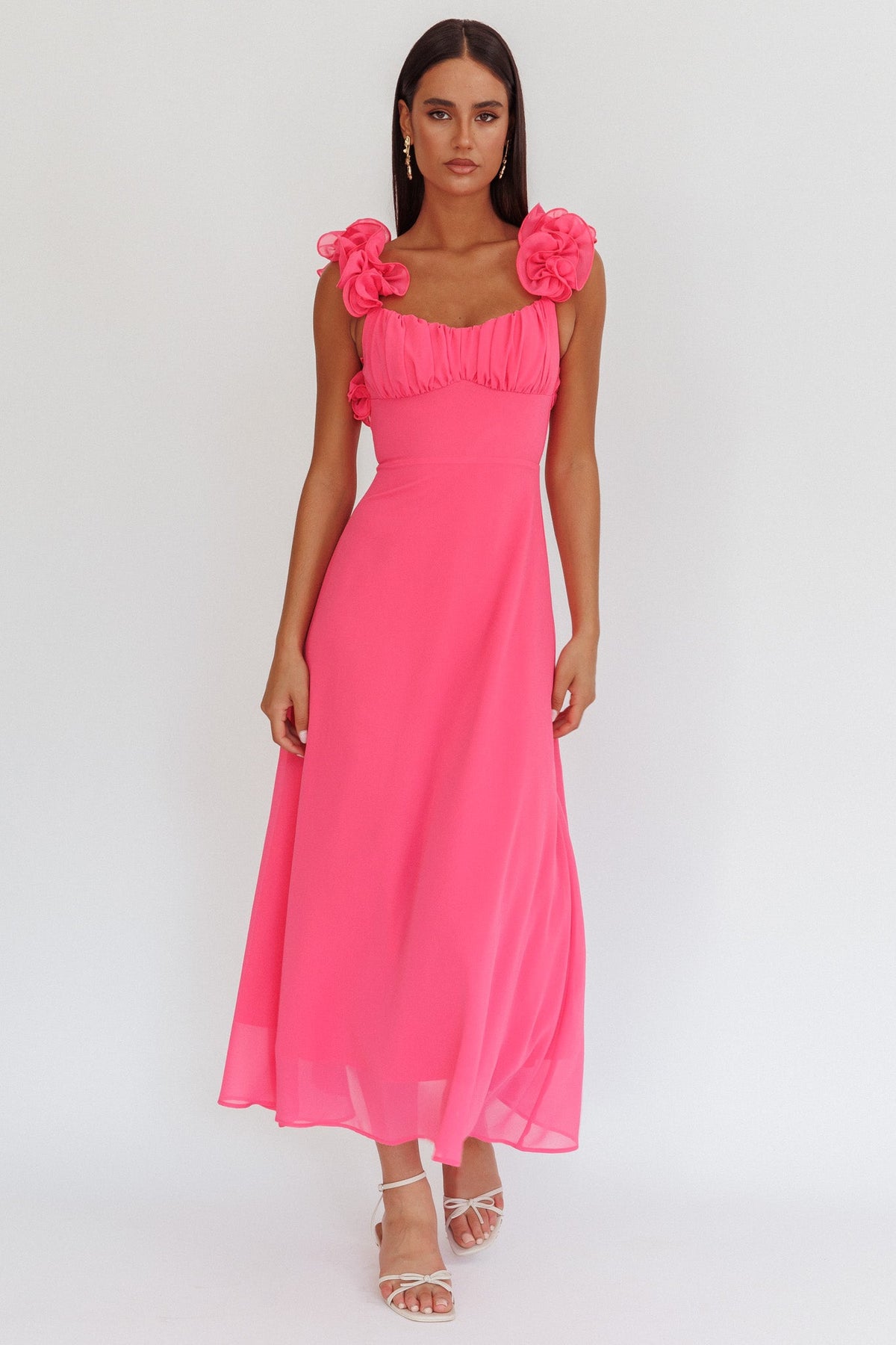 Eloquent Lace-Up Back Maxi Dress Hot Pink