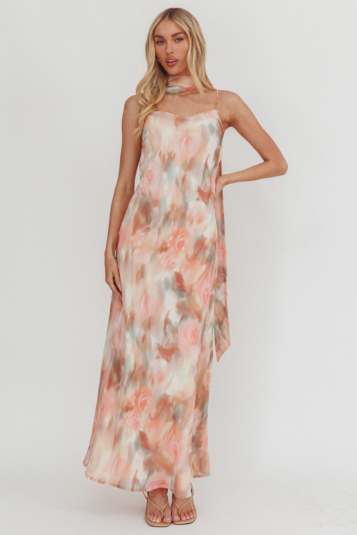 Helsi Cowl Back Maxi Dress Print Pink