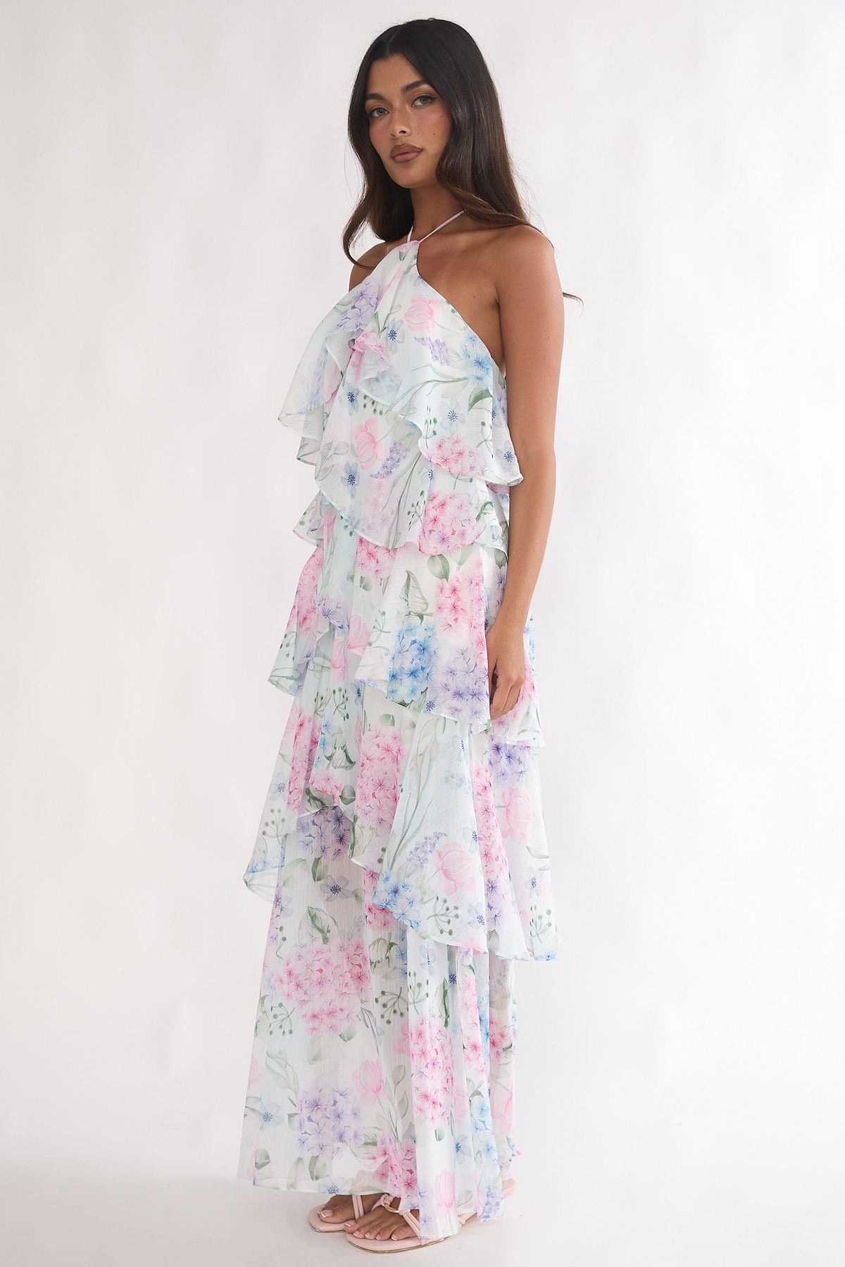 Darylyn Tiered Ruffle Maxi Dress Hydrangea Blue