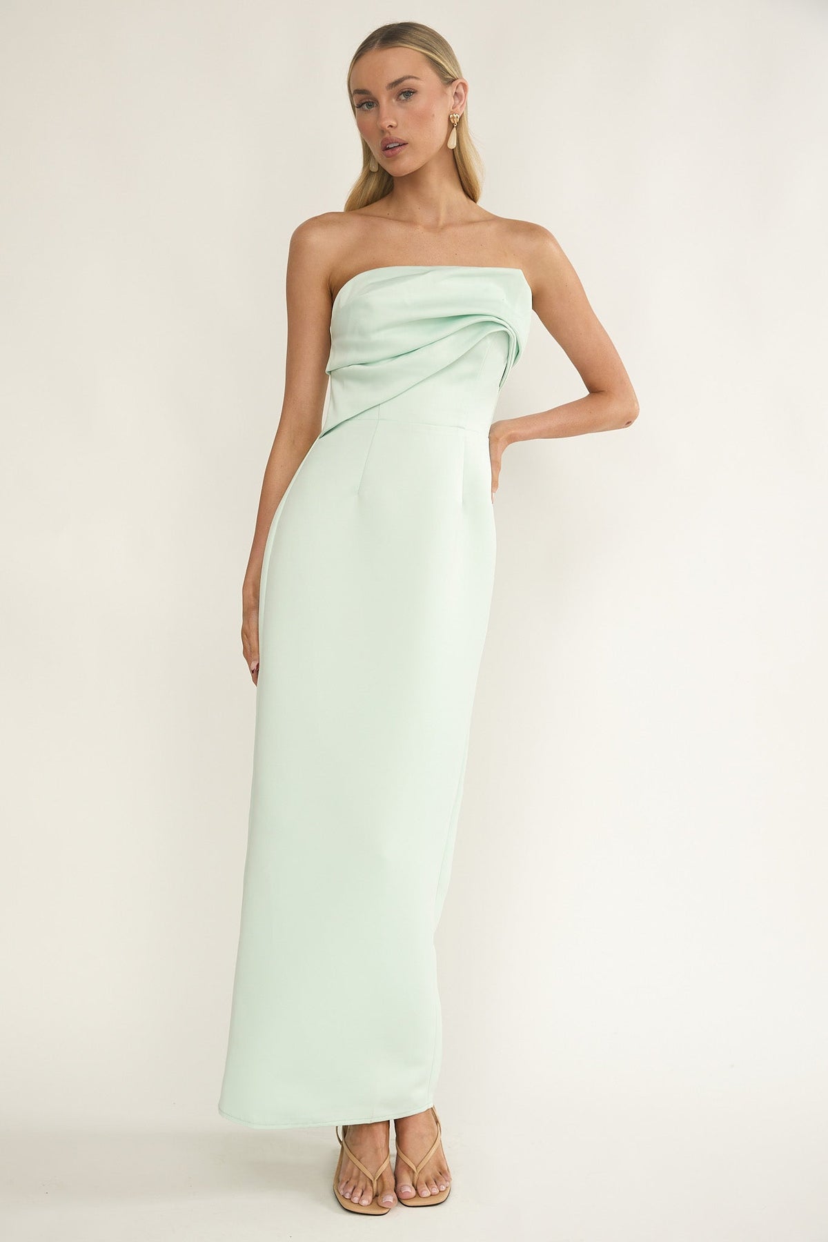 Fleur Sky Strapless Pleat Bust Maxi Dress Mint
