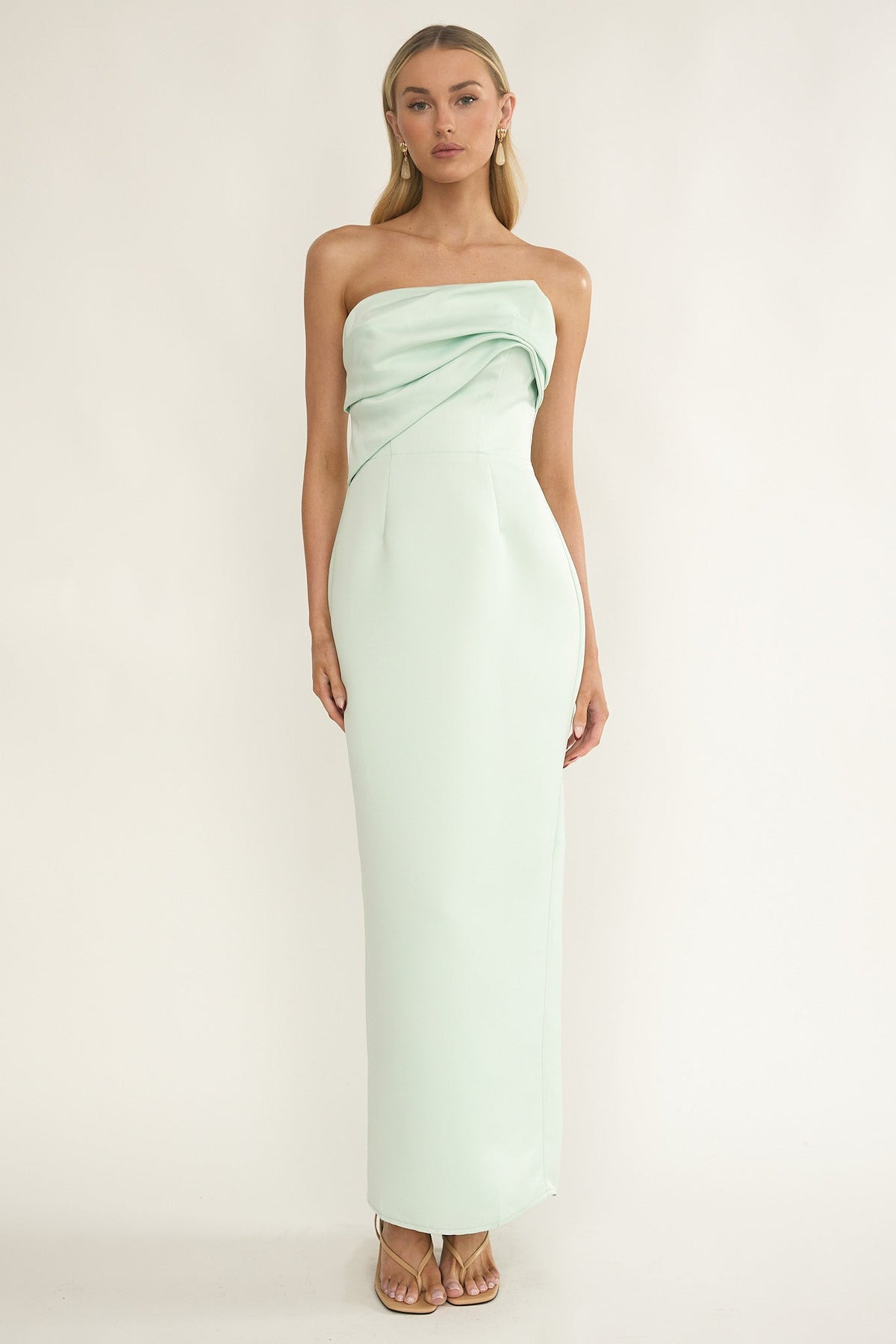 Fleur Sky Strapless Pleat Bust Maxi Dress Mint