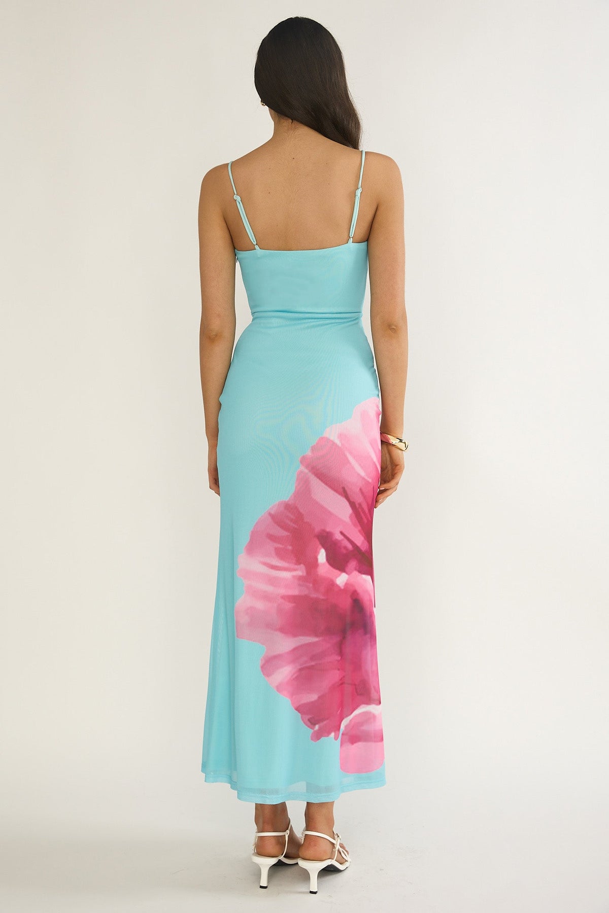 Orabella Waterdrop Wire Bust Maxi Dress Floral Aqua