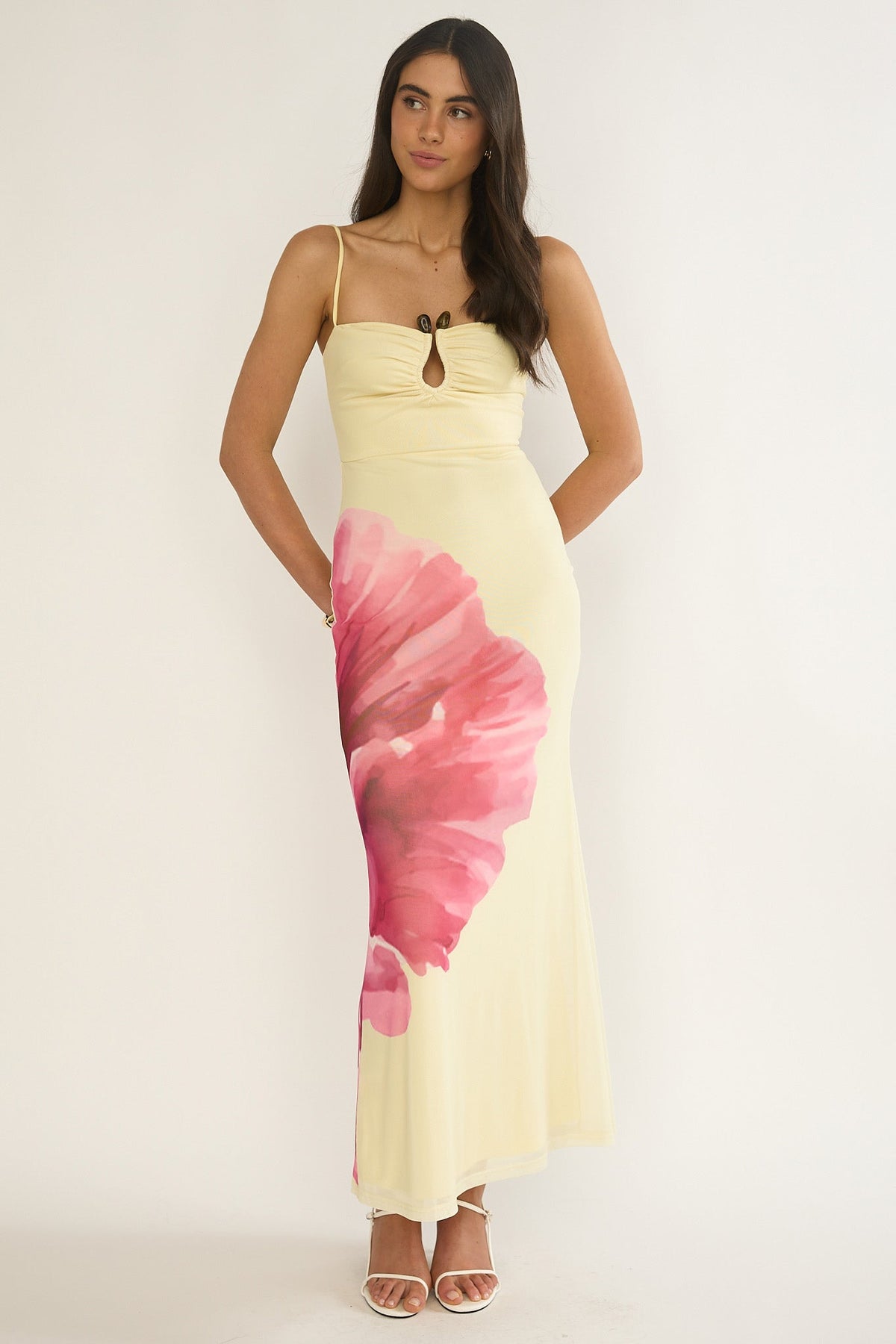 Orabella Waterdrop Wire Bust Maxi Dress Floral Butter