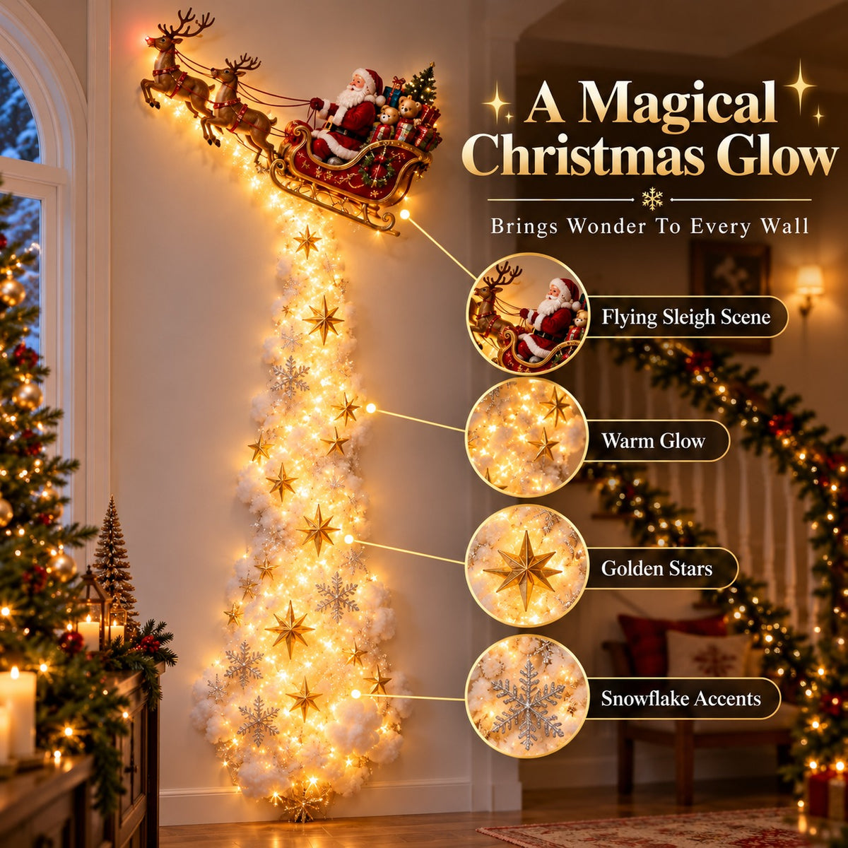 🎄 Christmas Magic Trail Wall Light – Glowing Santa & Holiday Scene Wall Decoration