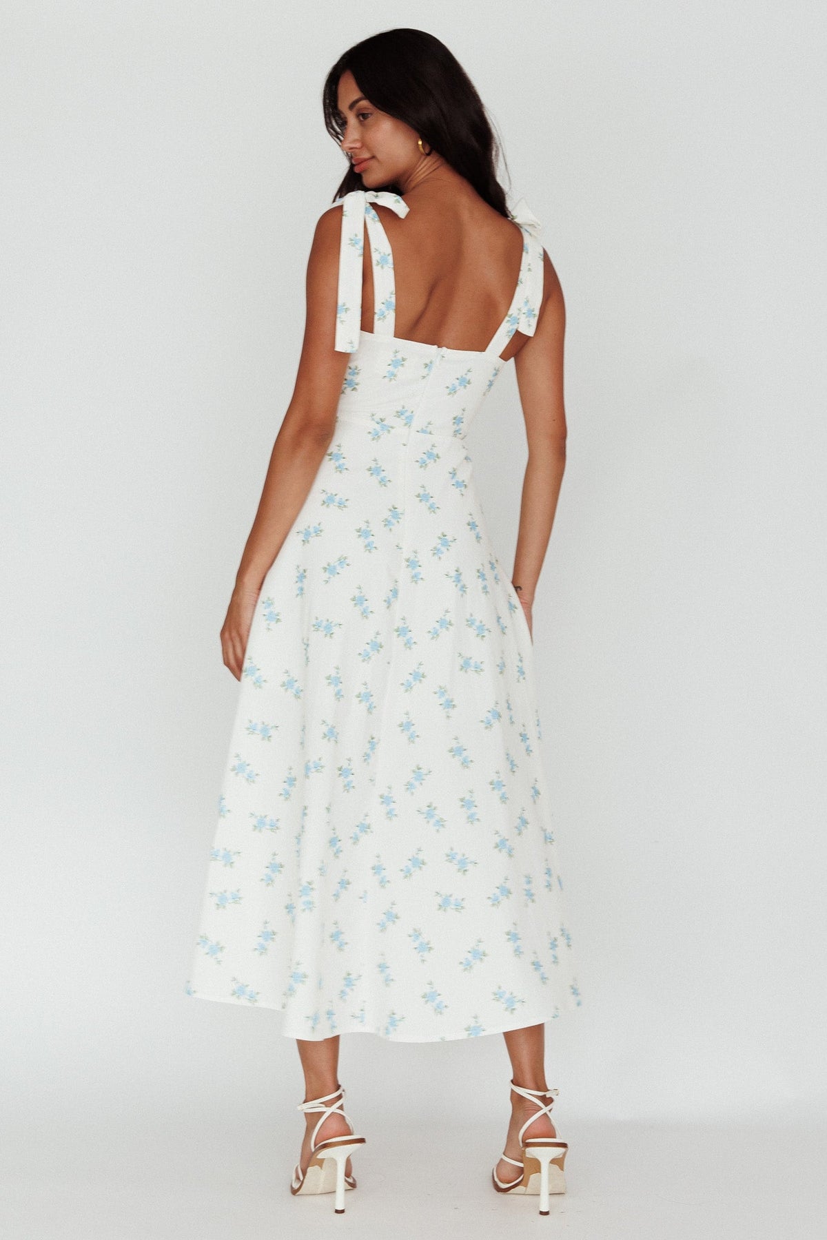 Mathilda Tied Shoulder Midi Dress Blue Floral