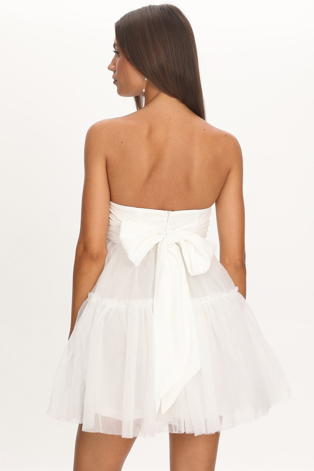 Dreamscape Strapless Tulle Mini Dress White