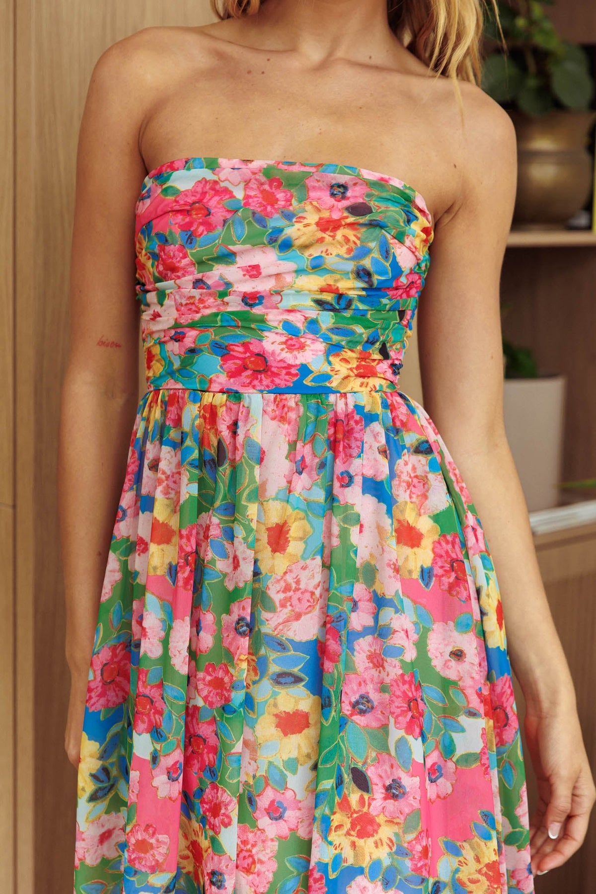 Sunday Dawn Strapless Maxi Dress Floral Pink
