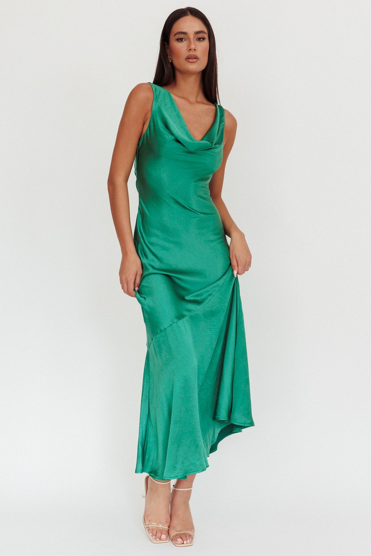 Cecilia Cowl Neck Drape Back Maxi Dress Emerald
