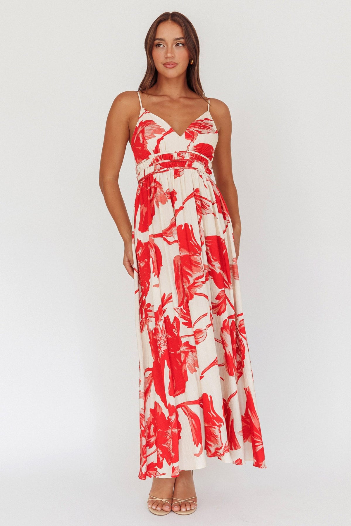 Sunny Afternoon Gathered Waist Maxi Dress Floral Pink