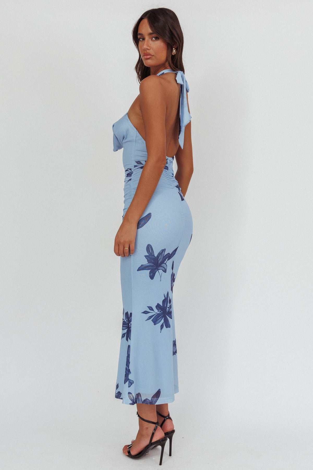 One Night Cowl Halterneck Maxi Dress Lily Blue