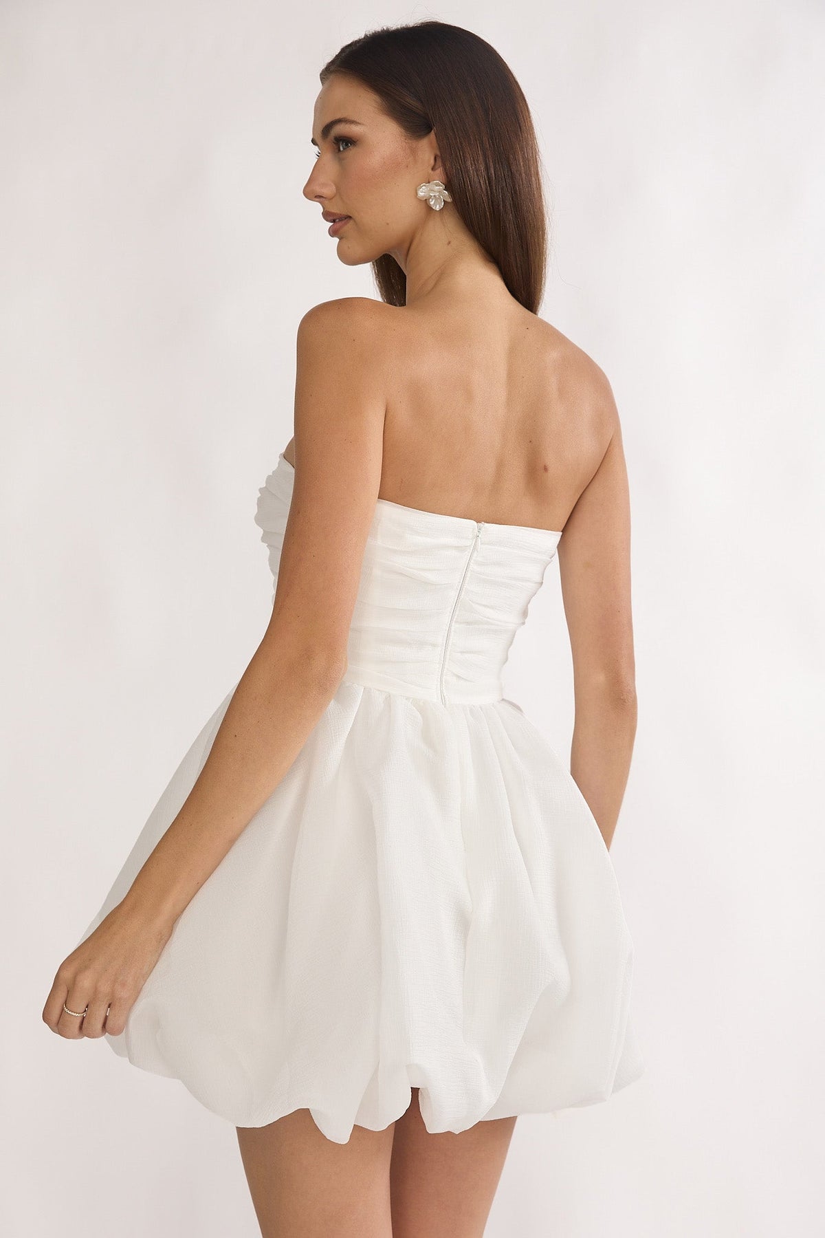 Cassandrae Rosette Strapless Mini Dress White
