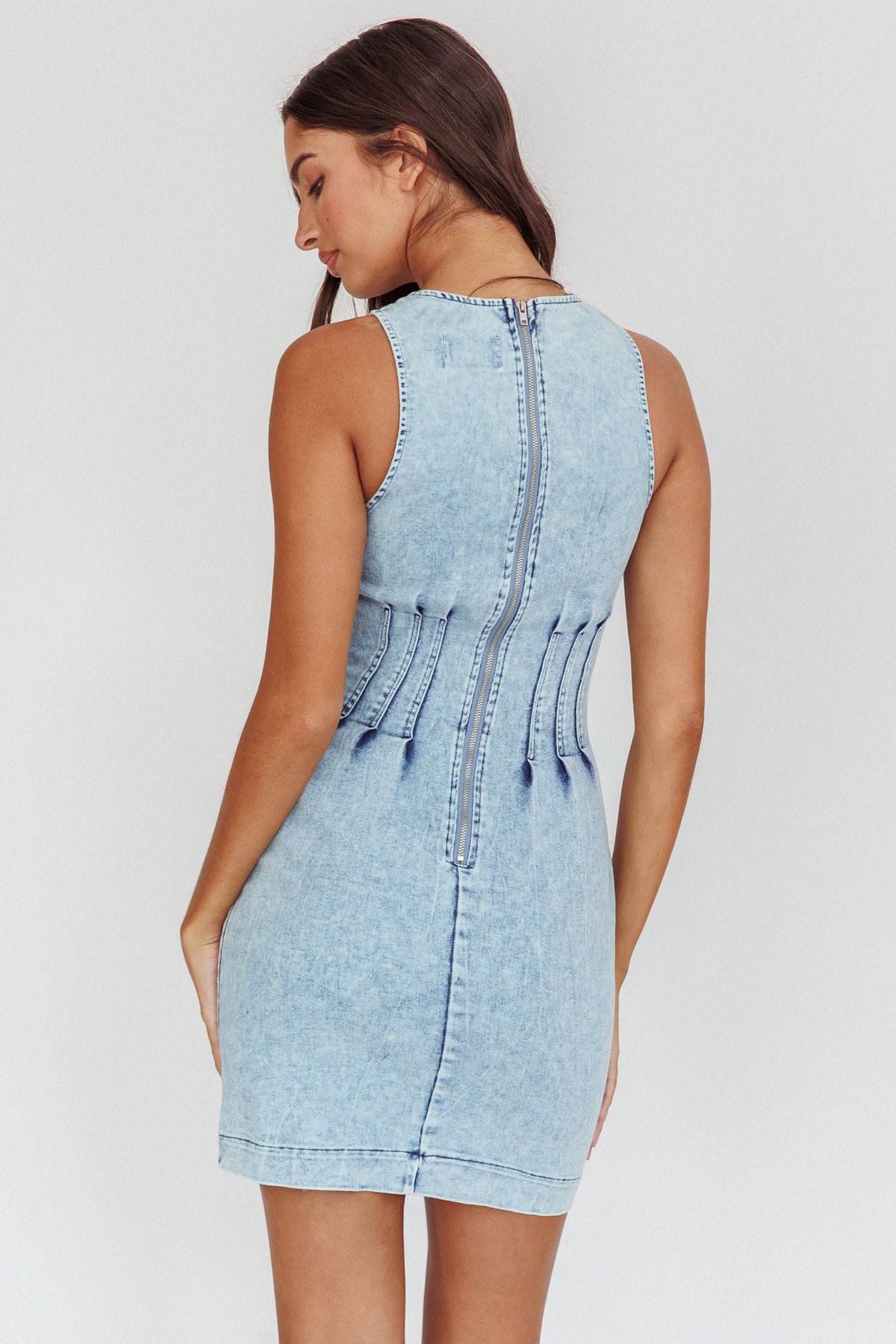 Zurich Sleeveless Mini Dress Light Denim Blue