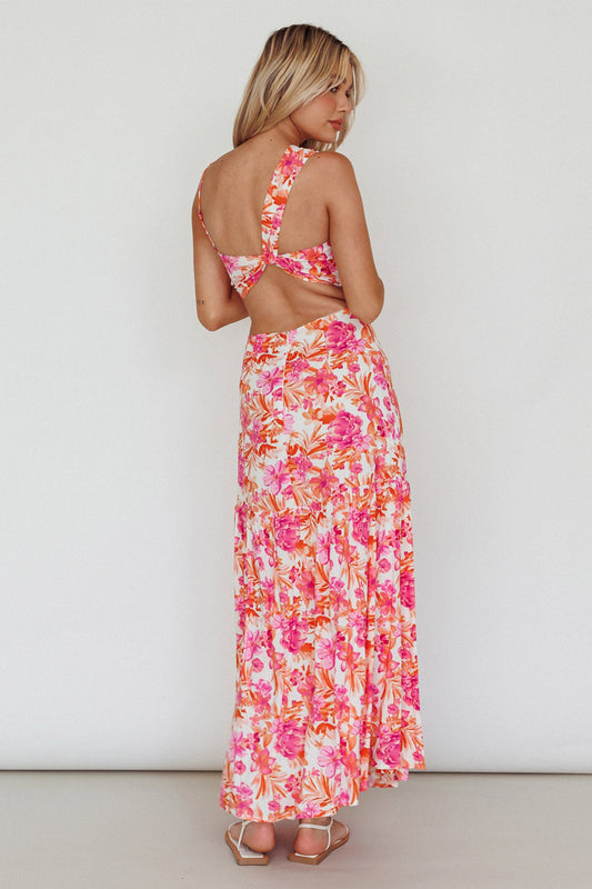 Evening Breeze Cut-Out Waist Maxi Dress Floral Pink