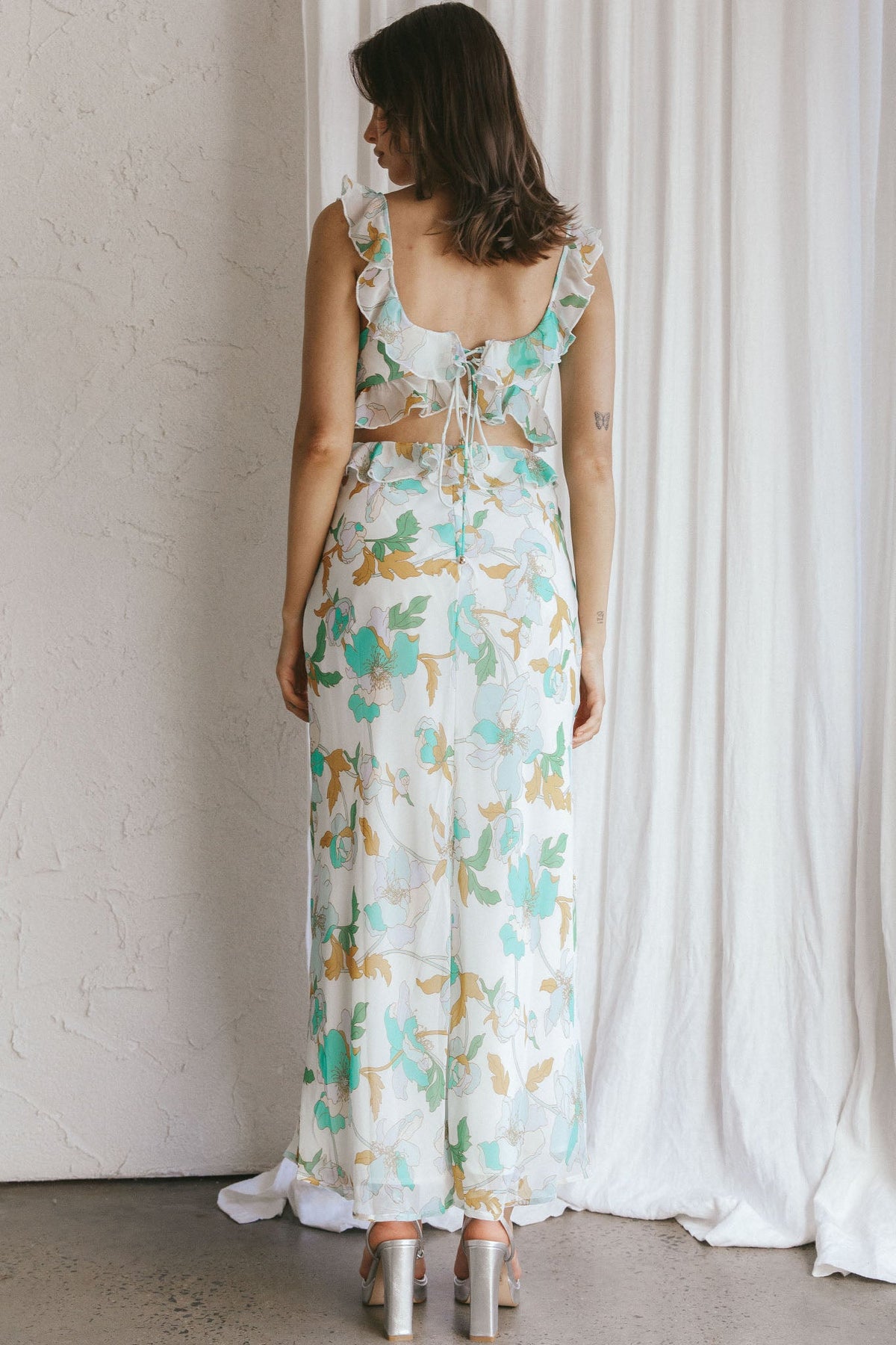Second Chances Ruffle Trim Midi Dress Floral Mint