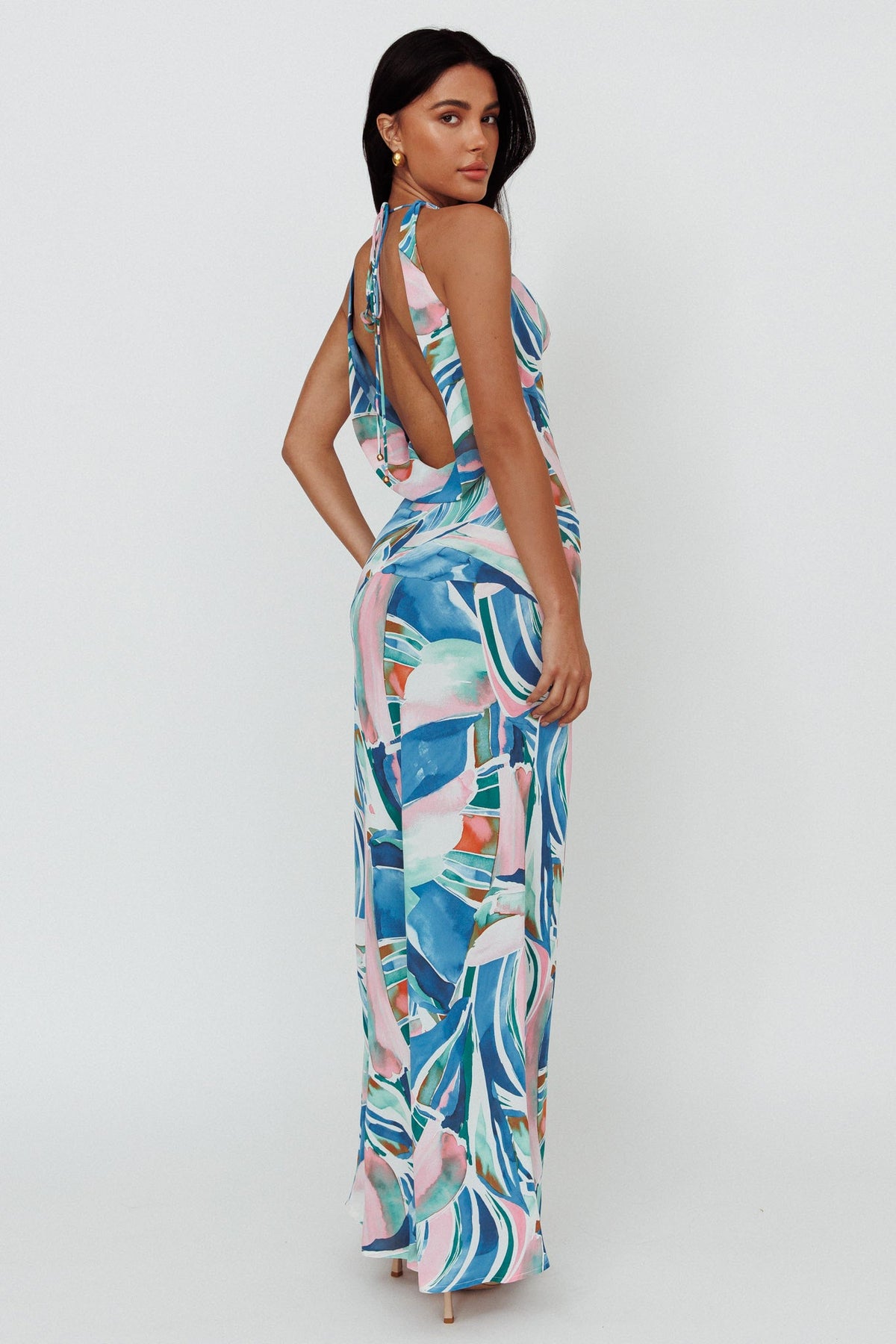 Cassiopeia Open Back Maxi Dress Abstract Blue