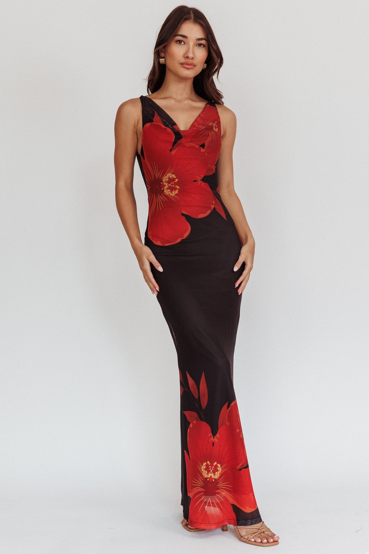 Cassiopeia Open Back Maxi Dress Hibiscus Black