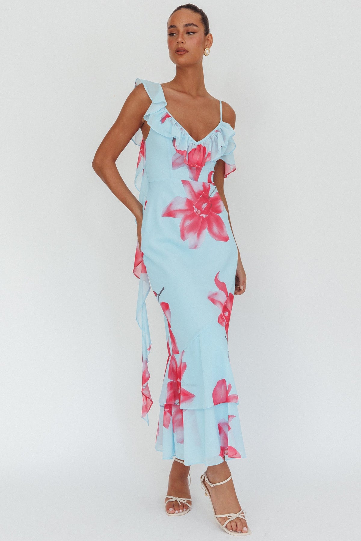 Sun Lover Ruffle Trim Maxi Dress Lily Blue