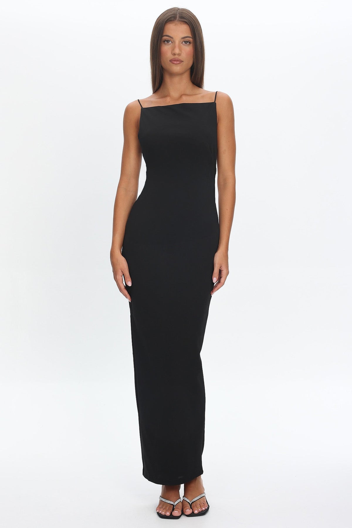 Yindi Backless Boat Neck Maxi Dress Black