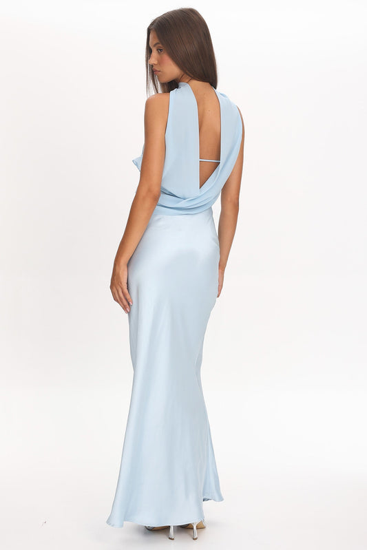 Damsel Reverse Halter Frill Trim Maxi Dress Baby Blue
