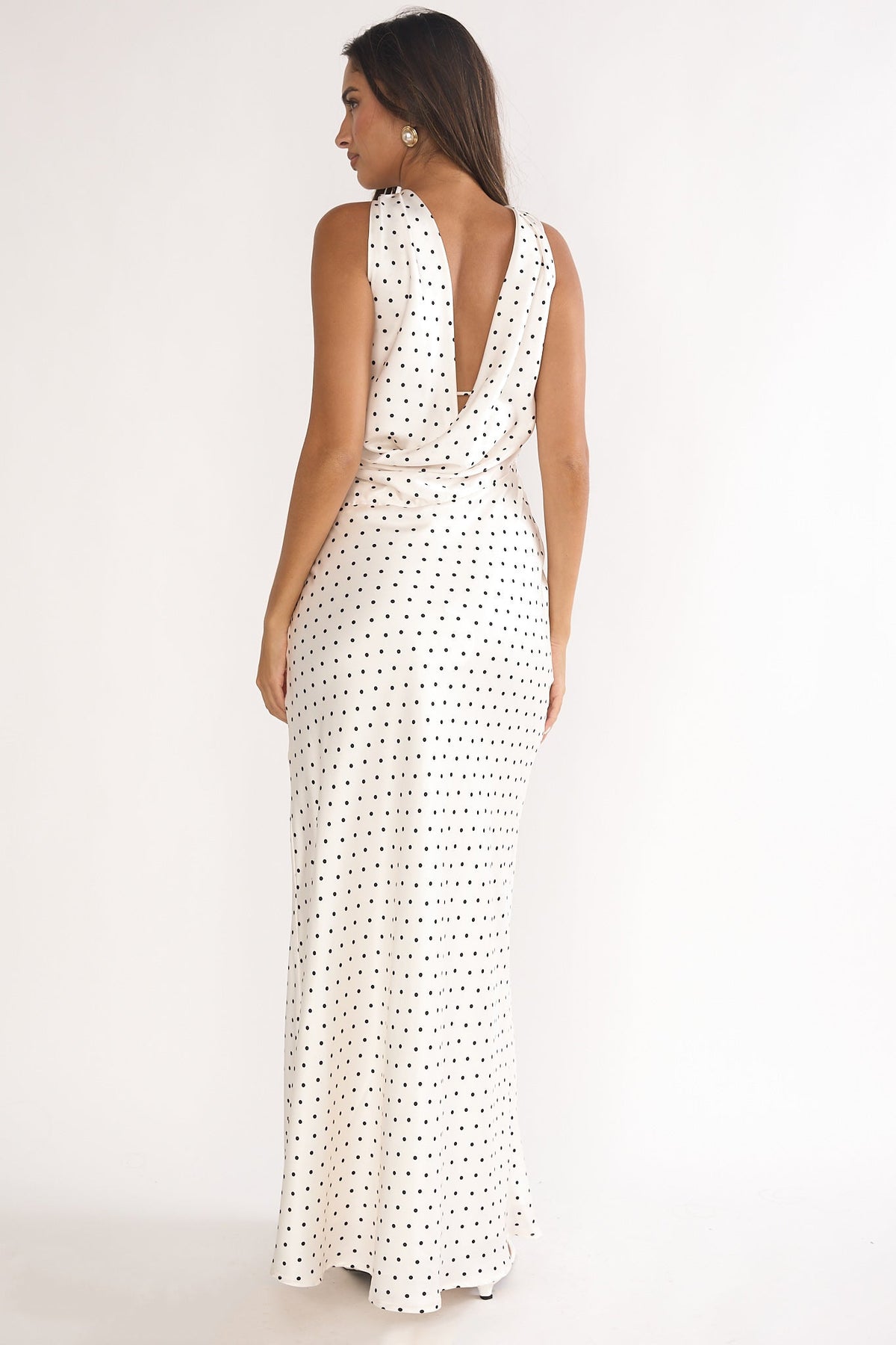 Damsel Reverse Halter Maxi Dress Polka Dot White