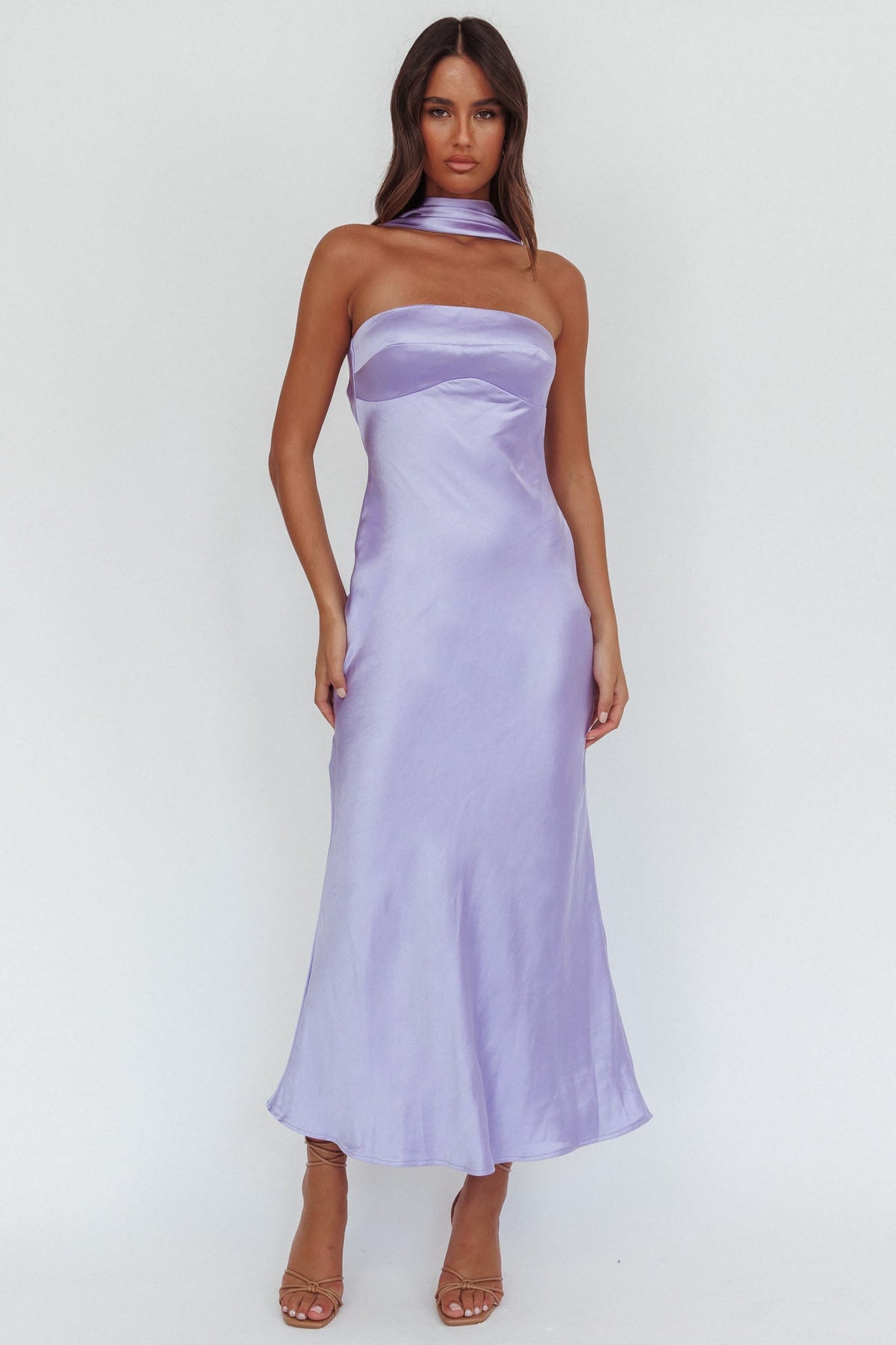 Damsel Reverse Halter Maxi Dress Satin Lilac