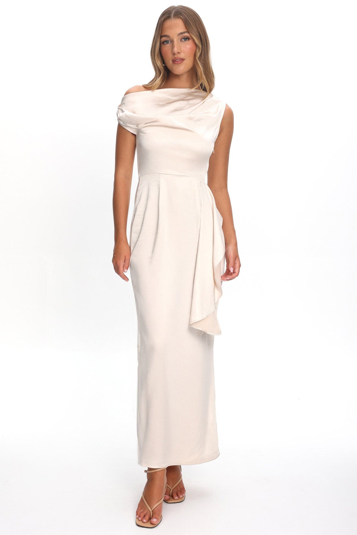 Tova Draped One-Shoulder Maxi Dress Champagne