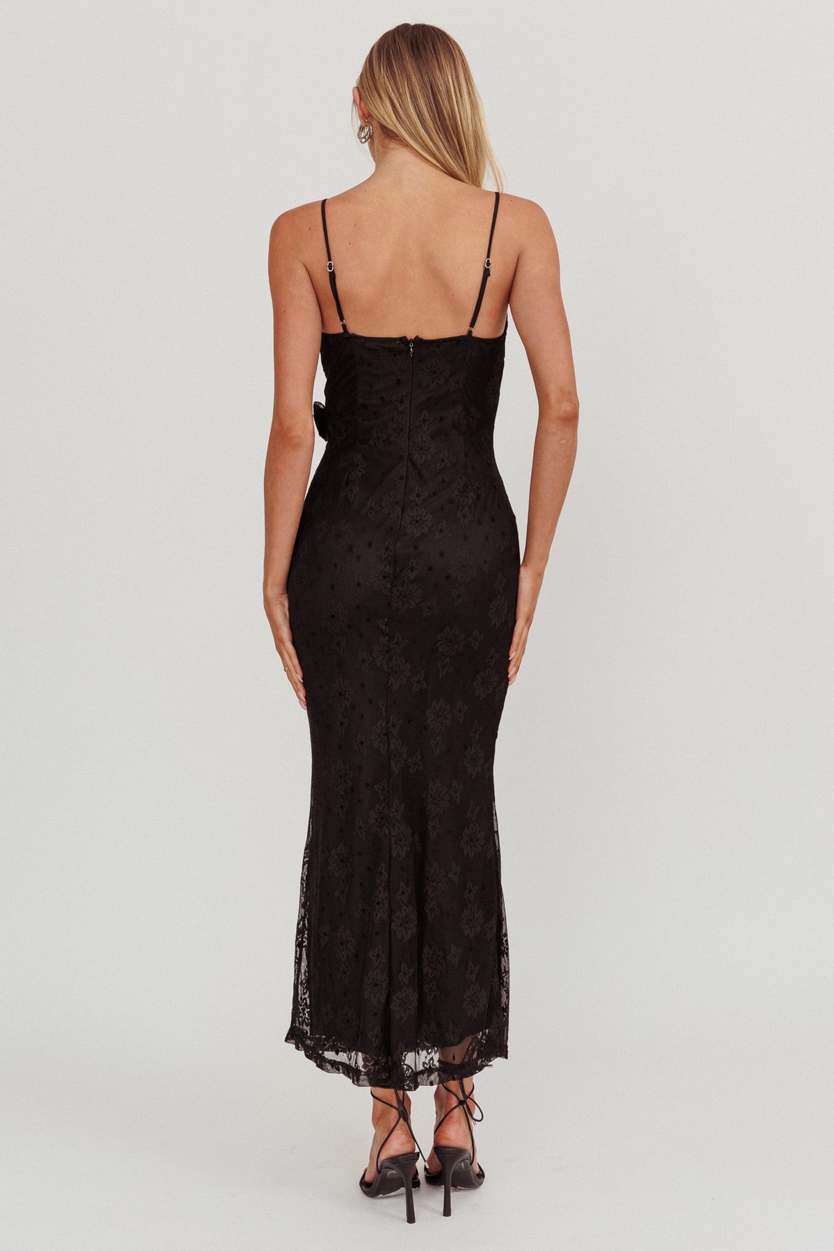 Golden Glow Rosette Cowl Neck Maxi Dress Black