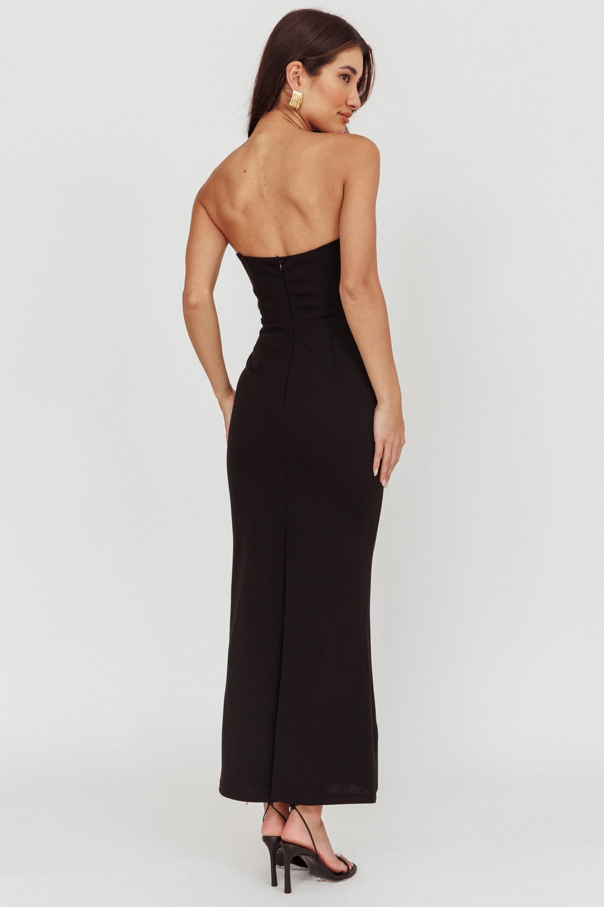 Lilliana Strapless Lace Maxi Dress Black