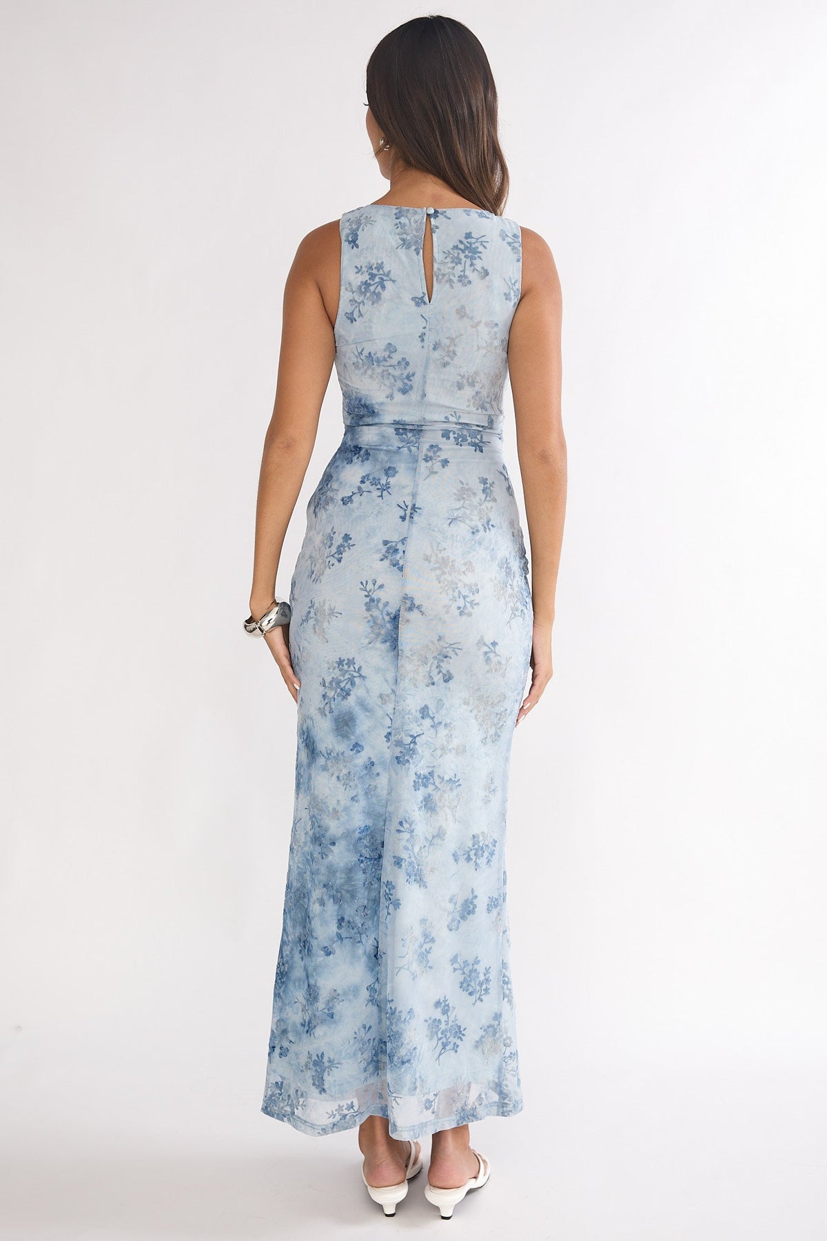 Elowra Mesh Maxi Dress Floral Blue