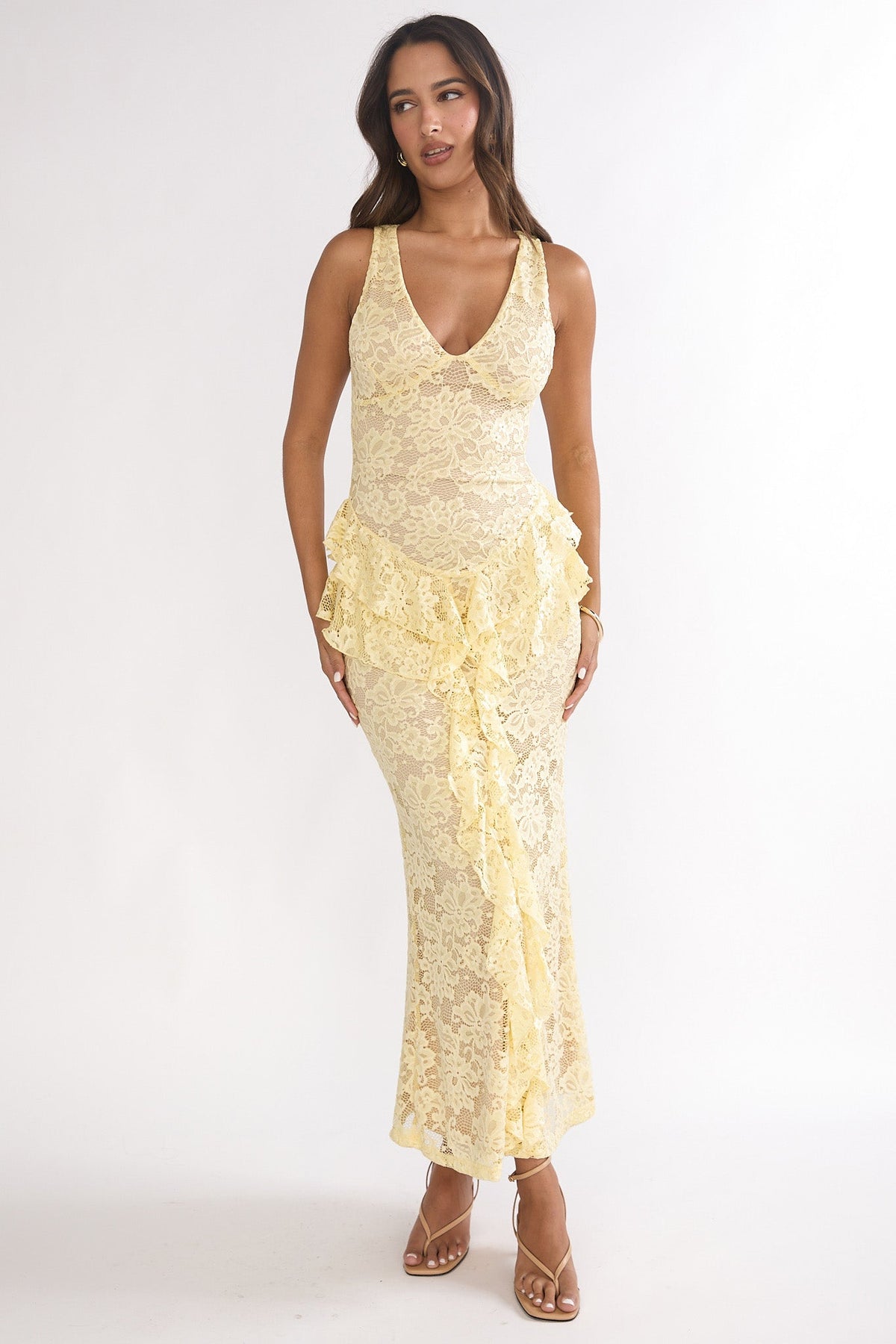 Serenella Peplum Lace Maxi Dress Butter