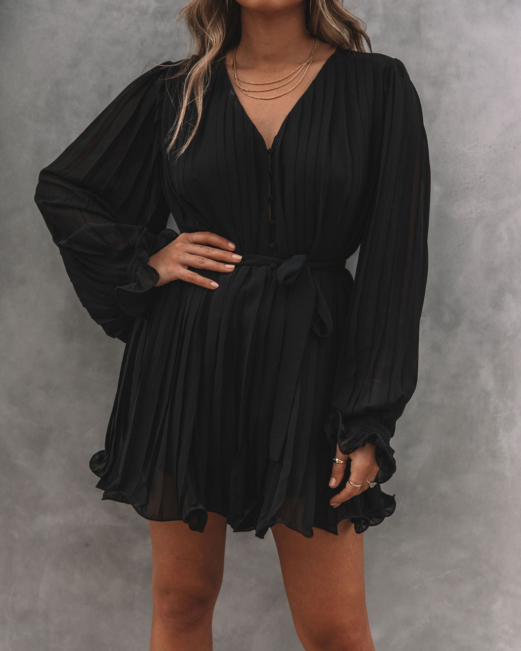 Found Love Pleated Romper - Black