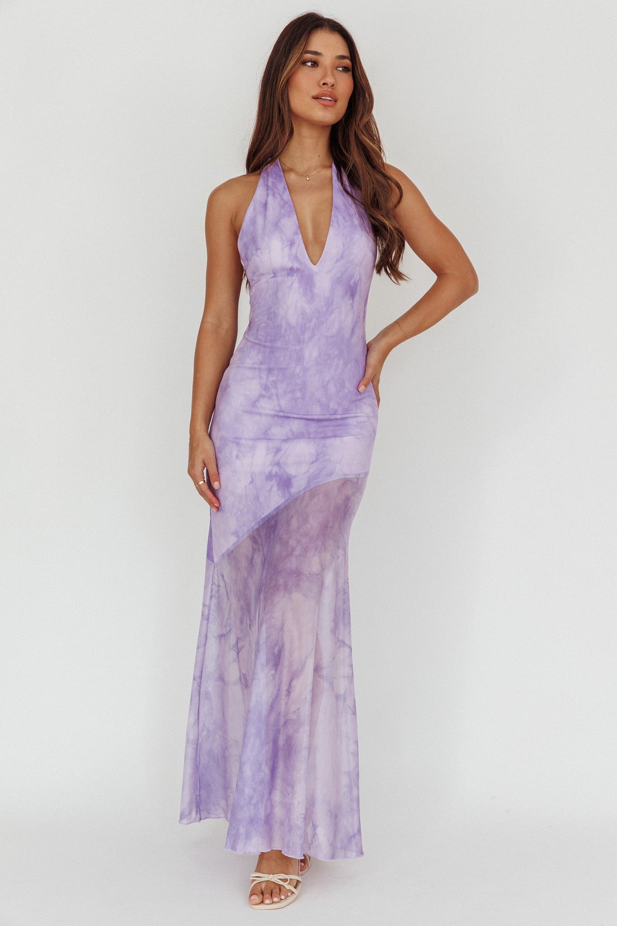 Locket Halterneck Maxi Dress Marbled Lilac