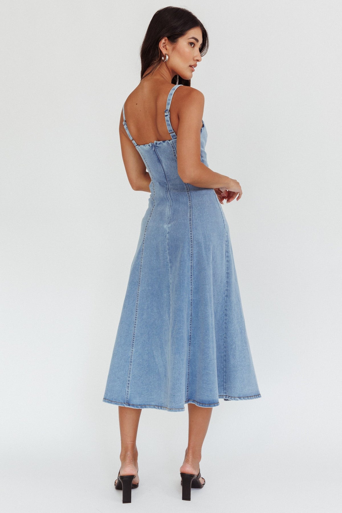 Catch My Drift A-Line Midi Dress Denim Blue