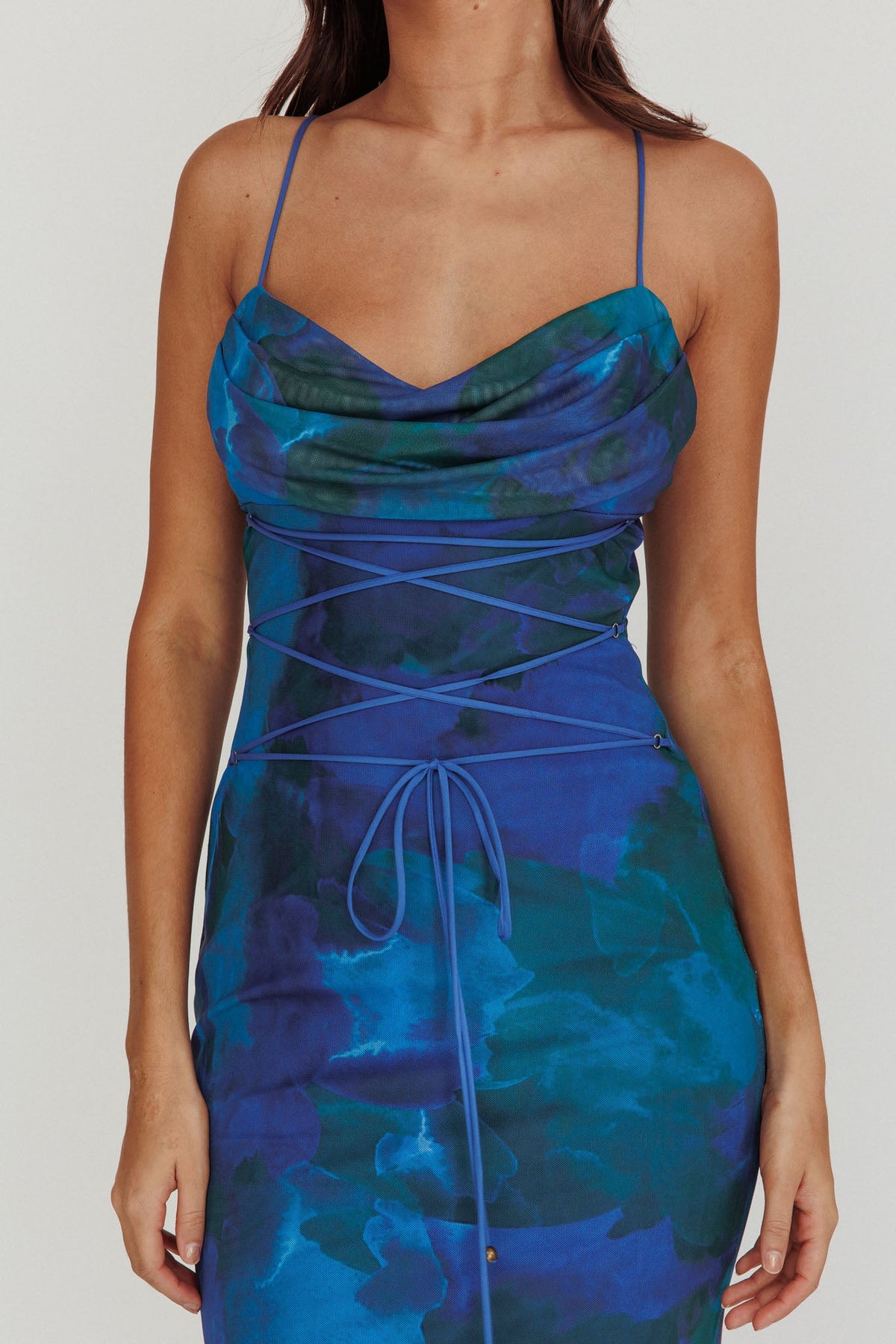 Teava Laced Waist Maxi Dress Print Blue